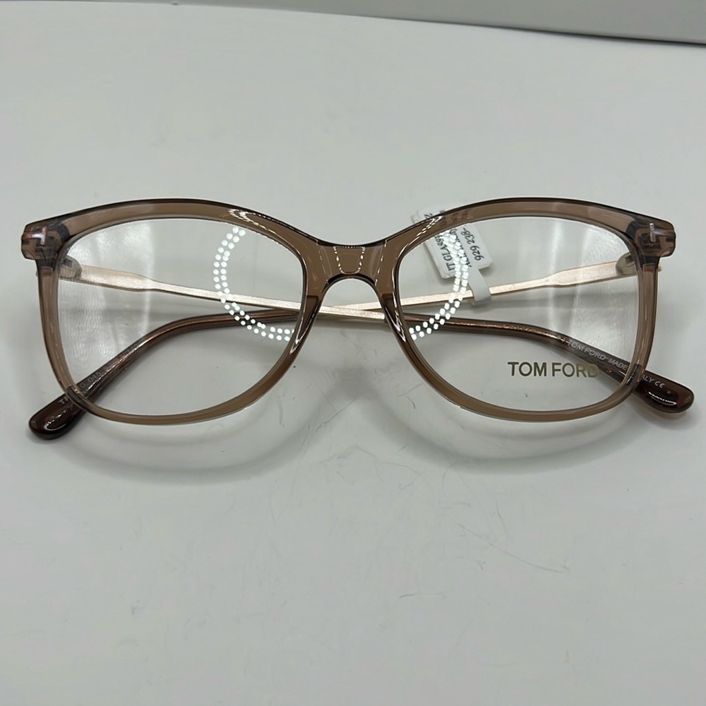 Tom Ford FT 5510 045 Shiny Transparent Brown Front, Rose Gold Temples